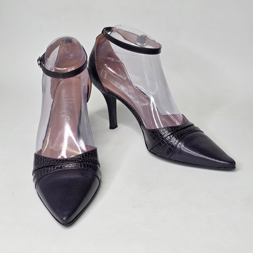 Franco Sarto Women's Heels Size 7.5 M Dark Purple Leather Pointed Toe Slingback